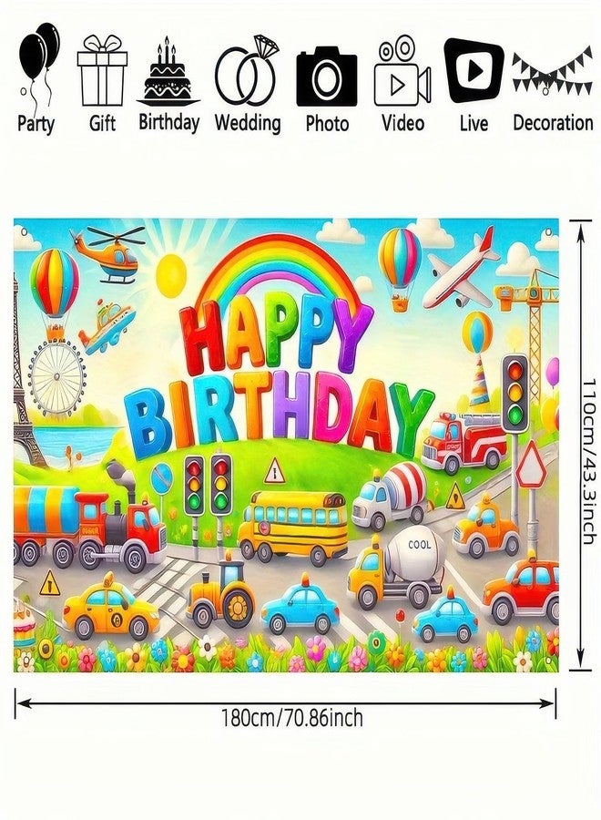BlissYard Happy Birthday Backdrop Colorful Cartoon Cute Car Happy Birthday Backdrop Boys Birthday Party Decorations Photography Supplies 70x 43Inch - Image 2